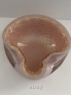 Murano Barbini Barovier Pink Bullicante Art Glass Bowl Ashtray Bubbles Gold