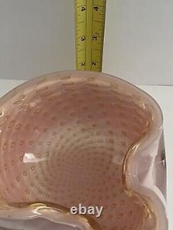 Murano Barbini Barovier Pink Bullicante Art Glass Bowl Ashtray Bubbles Gold
