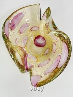 Murano Barovier Toso Gold Aventurine Pink Swirl Art Glass Bowl Ashtray W Damper