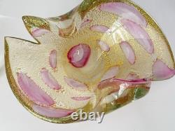 Murano Barovier Toso Gold Aventurine Pink Swirl Art Glass Bowl Ashtray W Damper
