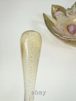 Murano Barovier Toso Gold Aventurine Pink Swirl Art Glass Bowl Ashtray W Damper