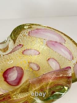 Murano Barovier Toso Gold Aventurine Pink Swirl Art Glass Bowl Ashtray W Damper