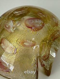 Murano Barovier Toso Gold Aventurine Pink Swirl Art Glass Bowl Ashtray W Damper