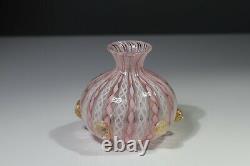 Murano Cenedese Vetri Vase Vintage pink & white latticino glass