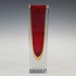 Murano Faceted Red & Pink Sommerso Glass Block Vase