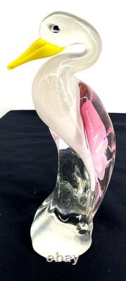 Murano Flamingo Art Glass Pink Yellow Clear 11 Tall MCM