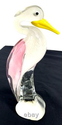 Murano Flamingo Art Glass Pink Yellow Clear 11 Tall MCM