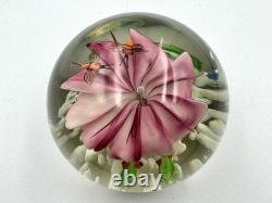 Murano Flying Bees Over Pink Flower Hand Blown Art Glass Paperweight