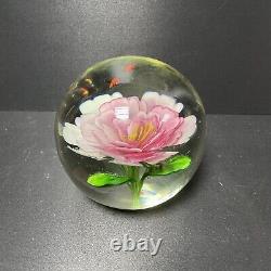 Murano Flying Bees Over Pink Flower Hand Blown Art Glass Paperweight