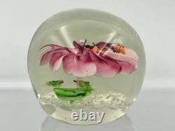 Murano Flying Bees Over Pink Flower Hand Blown Art Glass Paperweight
