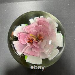 Murano Flying Bees Over Pink Flower Hand Blown Art Glass Paperweight