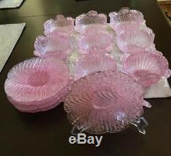 Murano Fratelli Toso Pink 12 Pcs Overshot Glass 8 Bowls & 4 Plates 50-60s