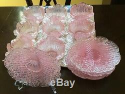 Murano Fratelli Toso Pink 12 Pcs Overshot Glass 8 Bowls & 4 Plates 50-60s