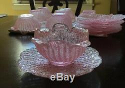Murano Fratelli Toso Pink 12 Pcs Overshot Glass 8 Bowls & 4 Plates 50-60s
