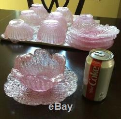 Murano Fratelli Toso Pink 12 Pcs Overshot Glass 8 Bowls & 4 Plates 50-60s