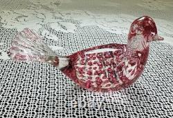 Murano Fratelli Toso Pink Art Glass Bird Dove Controlled Bubbles Original Label