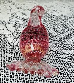 Murano Fratelli Toso Pink Art Glass Bird Dove Controlled Bubbles Original Label