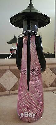 Murano Glass Black Pink Latticino Swirl Ribbon Twist Vintage Chinese Figure Man