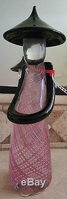 Murano Glass Black Pink Latticino Swirl Ribbon Twist Vintage Chinese Figure Man