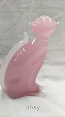 Murano Glass Cat Figurine by Archimede Seguso Pink Interior Italy