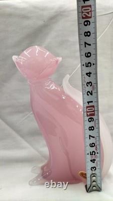 Murano Glass Cat Figurine by Archimede Seguso Pink Interior Italy