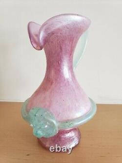 Murano Glass Iridescent Pink & Green Scavo Applied Glass Lion Head 7.5 h Vase