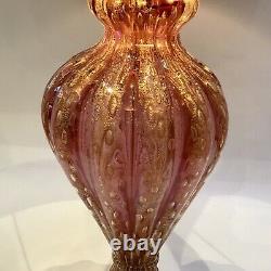 Murano Glass Lamp Barovier Toso Cordonato DOro Pink & Gold Aventurine