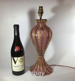 Murano Glass Lamp Barovier Toso Cordonato DOro Pink & Gold Aventurine