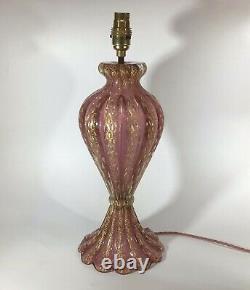 Murano Glass Lamp Barovier Toso Cordonato DOro Pink & Gold Aventurine
