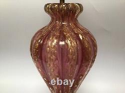 Murano Glass Lamp Barovier Toso Cordonato DOro Pink & Gold Aventurine