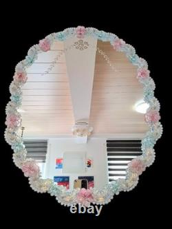 Murano Glass Mirror Pink & Turquoise Ornament Frame Original Venetian Mirror Art