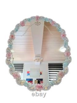 Murano Glass Mirror Pink & Turquoise Ornament Frame Original Venetian Mirror Art