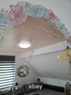Murano Glass Mirror Pink & Turquoise Ornament Frame Original Venetian Mirror Art