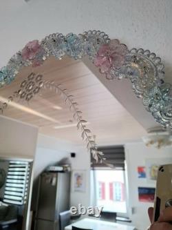 Murano Glass Mirror Pink & Turquoise Ornament Frame Original Venetian Mirror Art Murano Glass Mirror Pink & Turquoise Ornament Frame Original Venetian Mirror Art