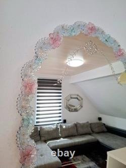 Murano Glass Mirror Pink & Turquoise Ornament Frame Original Venetian Mirror Art