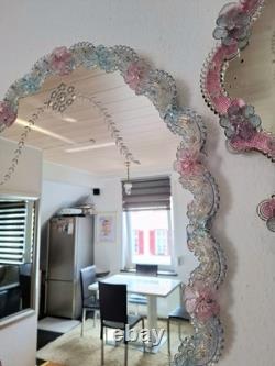 Murano Glass Mirror Pink & Turquoise Ornament Frame Original Venetian Mirror Art