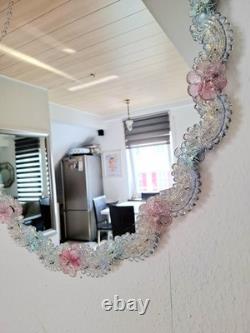 Murano Glass Mirror Pink & Turquoise Ornament Frame Original Venetian Mirror Art