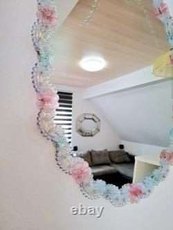 Murano Glass Mirror Pink & Turquoise Ornament Frame Original Venetian Mirror Art