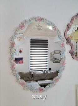 Murano Glass Mirror Pink & Turquoise Ornament Frame Original Venetian Mirror Art Murano Glass Mirror Pink & Turquoise Ornament Frame Original Venetian Mirror Art