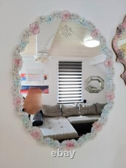 Murano Glass Mirror Pink & Turquoise Ornament Frame Original Venetian Mirror Art