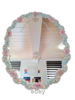 Murano Glass Mirror Pink & Turquoise Ornament Frame Original Venetian Mirror Art