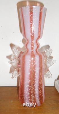 Murano Glass Pink White Metal Inclusions Vase with Wings