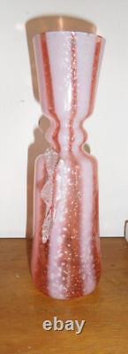 Murano Glass Pink White Metal Inclusions Vase with Wings