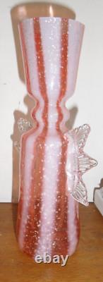 Murano Glass Pink White Metal Inclusions Vase with Wings