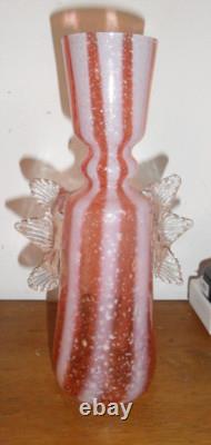 Murano Glass Pink White Metal Inclusions Vase with Wings