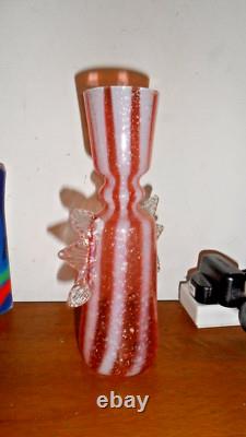 Murano Glass Pink White Metal Inclusions Vase with Wings