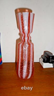 Murano Glass Pink White Metal Inclusions Vase with Wings