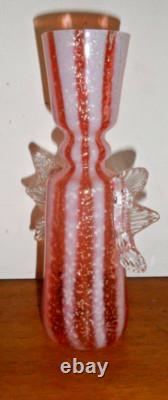 Murano Glass Pink White Metal Inclusions Vase with Wings