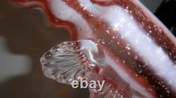 Murano Glass Pink White Metal Inclusions Vase with Wings
