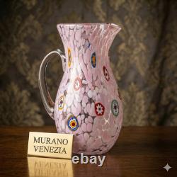 Murano Glass Pitcher Pink Millefiori Art Glass Voltolina 2018 Hand Blown Ital
